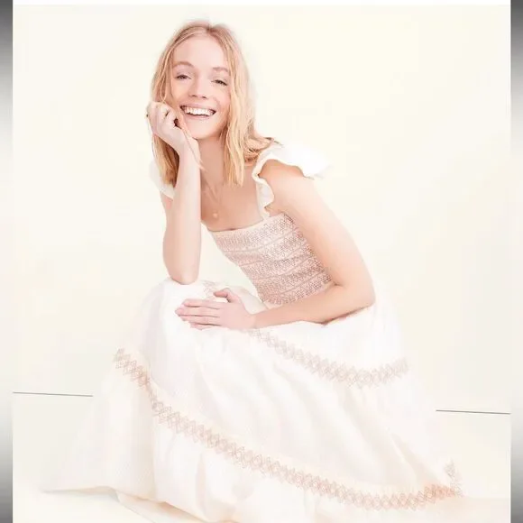 Madewell Petite Lucie Smocked Tiered Midi Dress size Medium - Picture 5 of 11